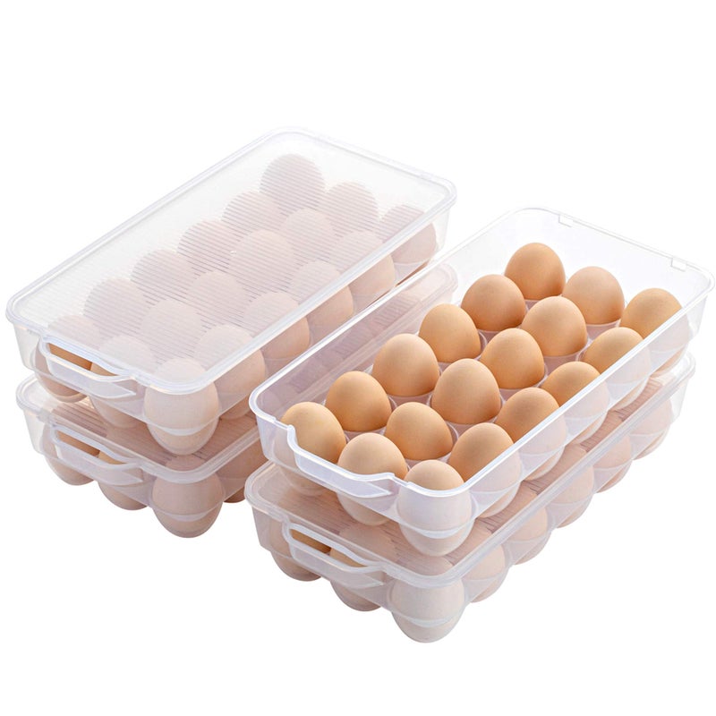 ZHENFAN Clear Plastic Egg Holder for Refrigerator, Stackable Egg Storage Trays With Lid & Handles, Plastic Egg Box Carrier 4 Pack, BPA-Free Egg Storage Container for 18 Eggs - Image 3